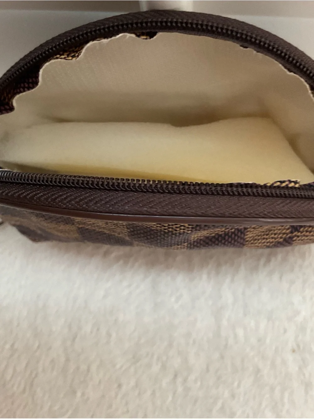 Brown Checkered Dome Coin Purse Wallet